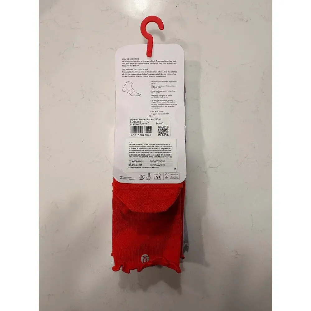 NWT Lululemon Power Stride Socks - Ankle Length - 3 pairs - Sz L - $48 MSRP